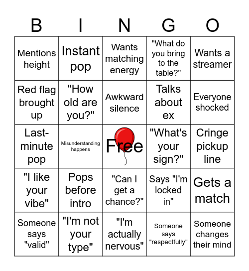 Pop The Balloon Bingo Card