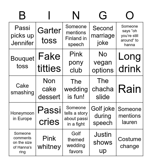 Passi’s wedding Bingo Card