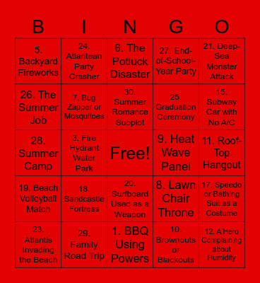 Marvel Summer Comics Bingo Card