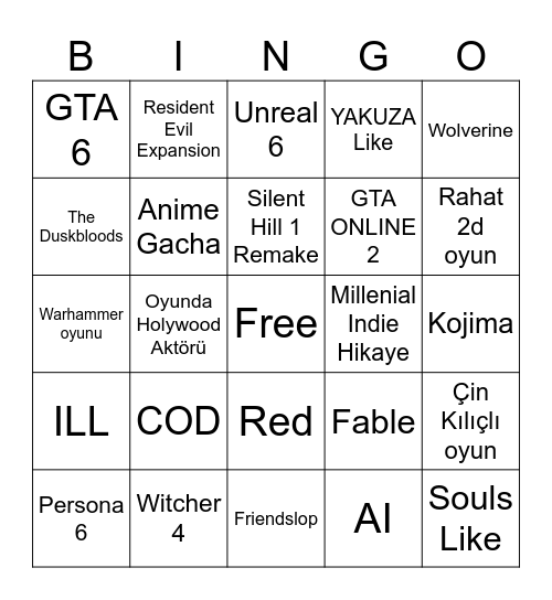 Summer Game Fest 2026 Bingo Card