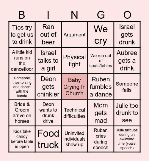 Ruben's Wedding Bingo Card