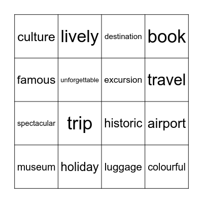 Going places! Bingo Card
