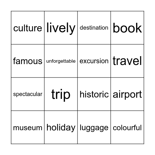 Going places! Bingo Card