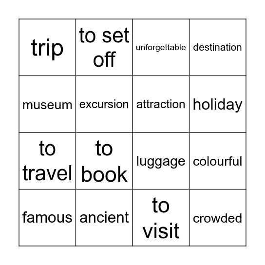 Going places! Bingo Card