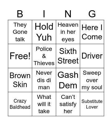 Reggae Bingo Card