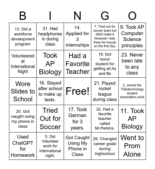 Mannaseh Bingo Card