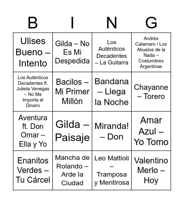 Bingo Musical de Flor! Bingo Card
