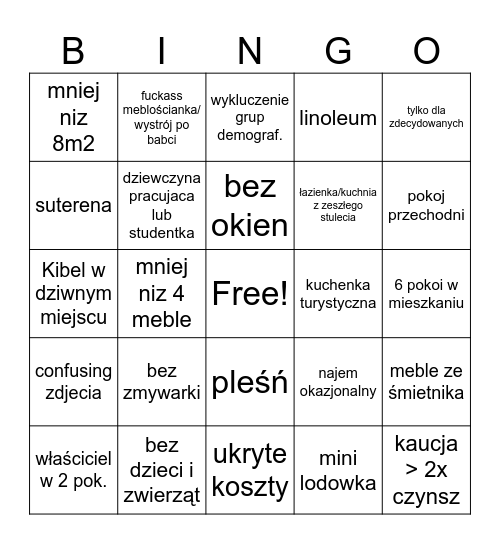 szukanie pokoju bingo Card