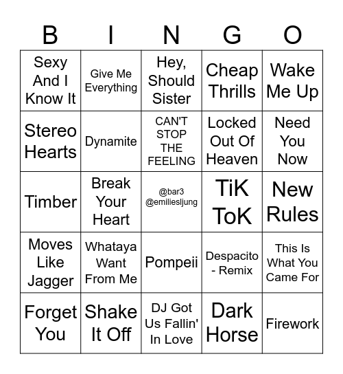 2010's HITS @bar3bergen @emiliesljung Bingo Card