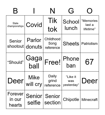 OLHS Graduation Bingo Card