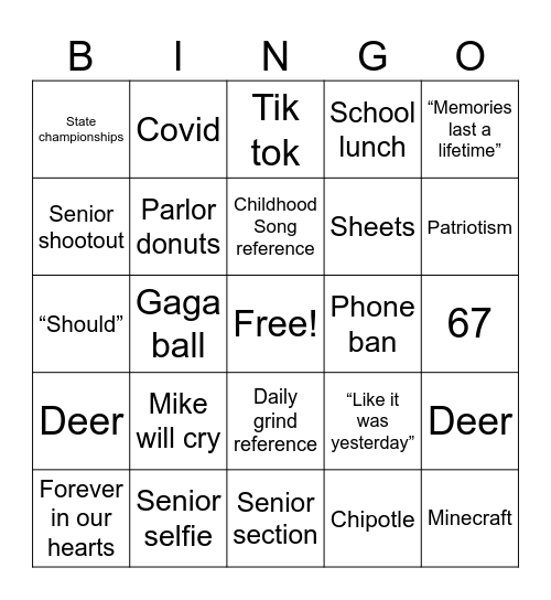 OLHS Graduation Bingo Card