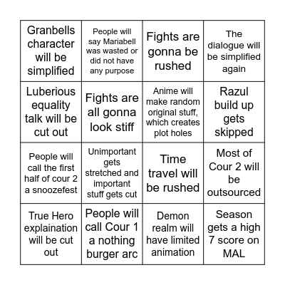 Tensura Bingo Card