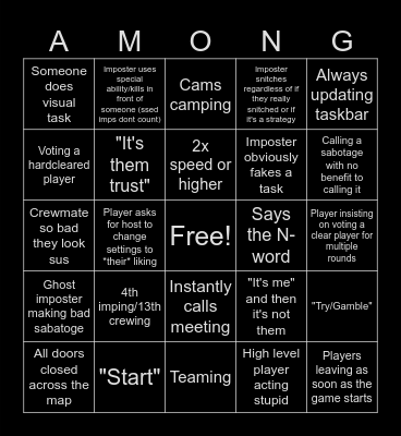 Among Us Bingo Card