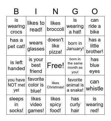 Find Someone Who Bingo Card