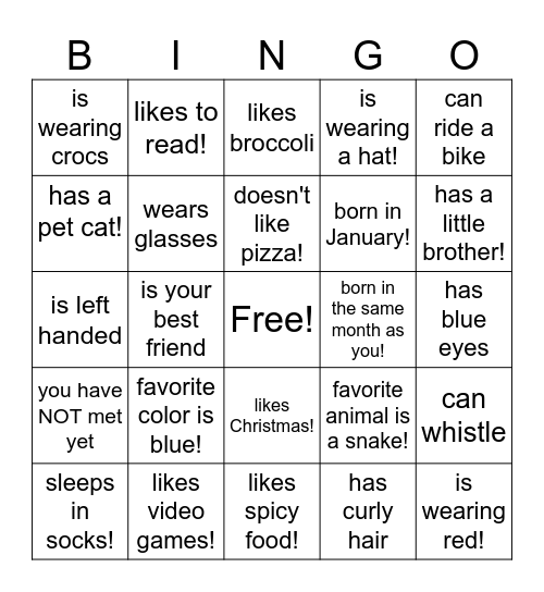 Find Someone Who Bingo Card