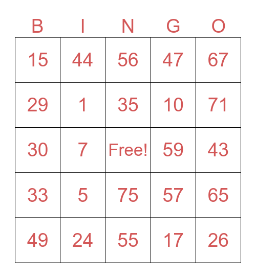 Untitled Bingo Card