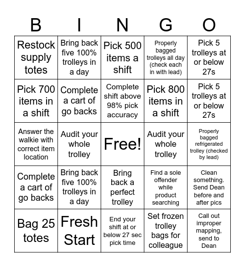 Pickup Bingo Card