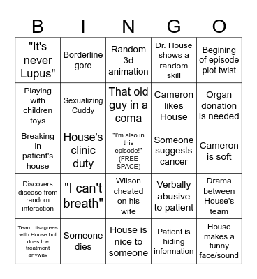 House M.D. Bingo Card