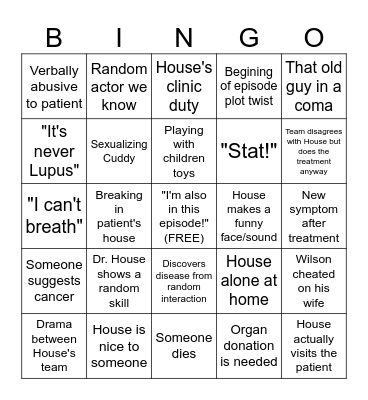 House M.D. Bingo Card