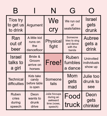 Ruben's Wedding Bingo Card