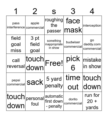 superbowl 2017 family bingo Card