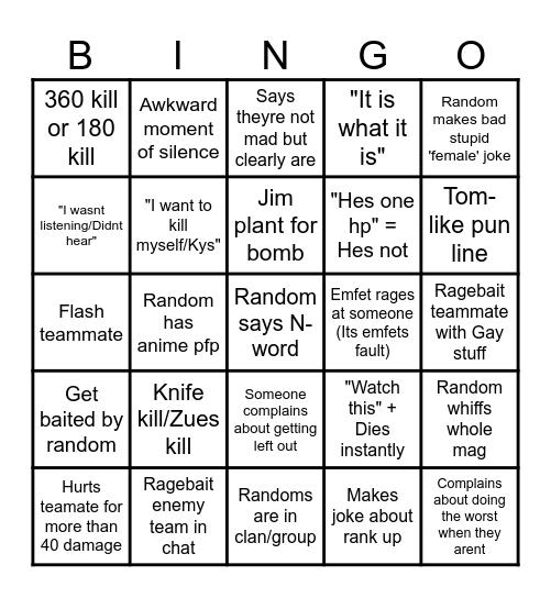 Glassie/CS Bingo Card