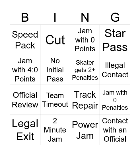Derby Bingo Card
