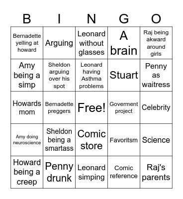 Big bang theory bingo Card