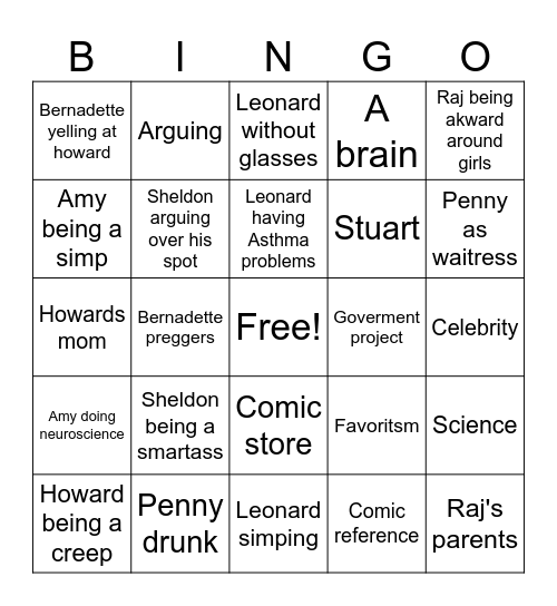 Big bang theory bingo Card