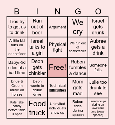 Ruben's Wedding Bingo Card