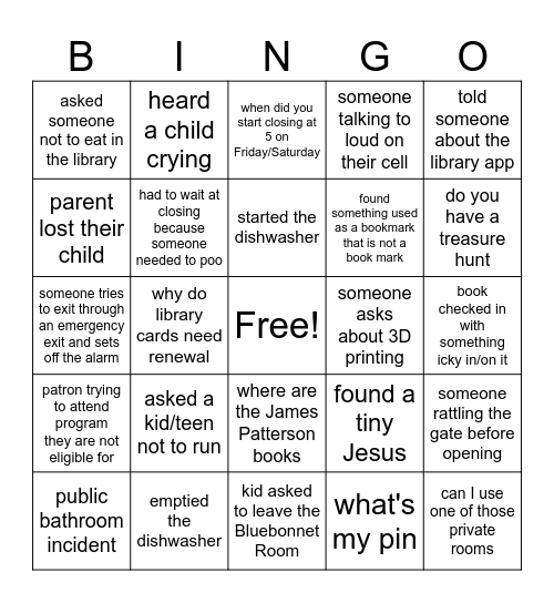 Library Bingo Card
