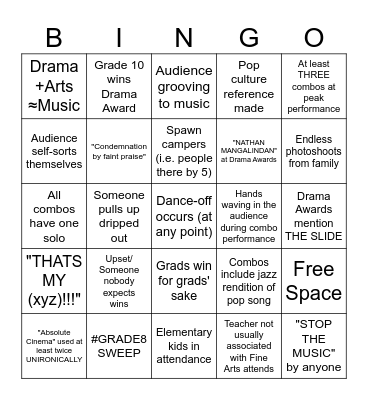 F.A. Awards Bingo Card