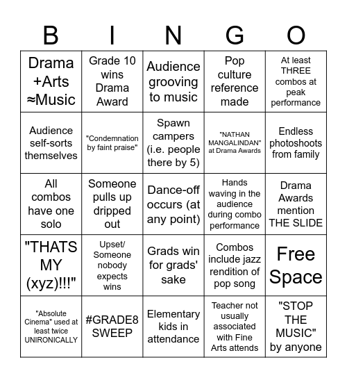 F.A. Awards Bingo Card