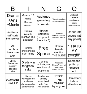F.A. Awards Bingo Card