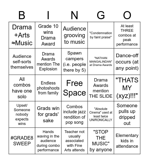 F.A. Awards Bingo Card