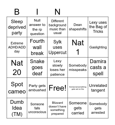 OMAM BINGO Card