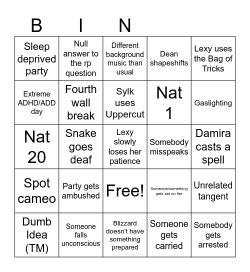 OMAM BINGO Card