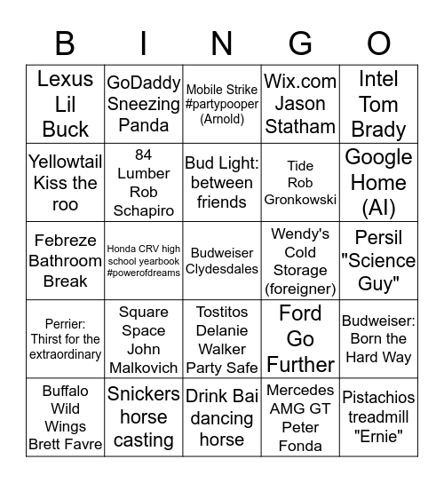 Superbowl LI Bingo Card