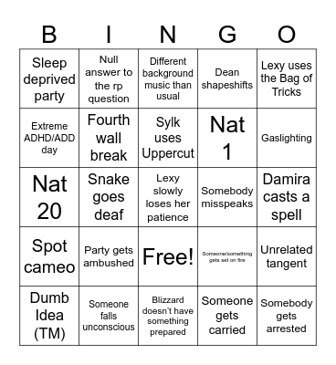 OMAM Bingo Card
