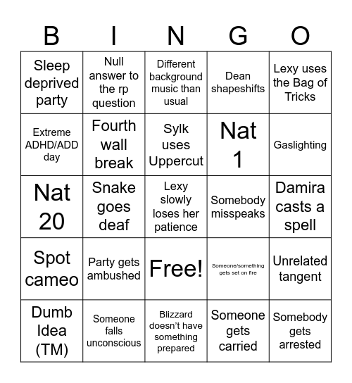 OMAM Bingo Card