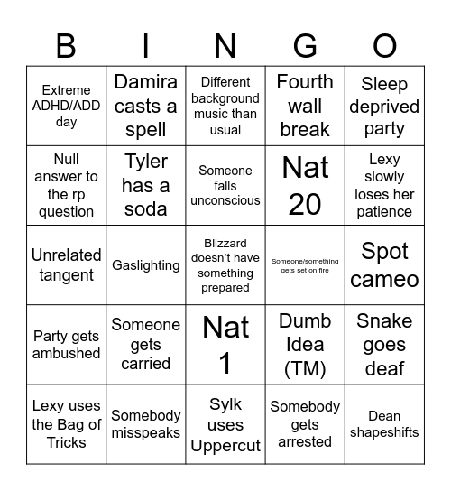OMAM Bingo Card