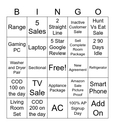 Rent A Center Bingo Card