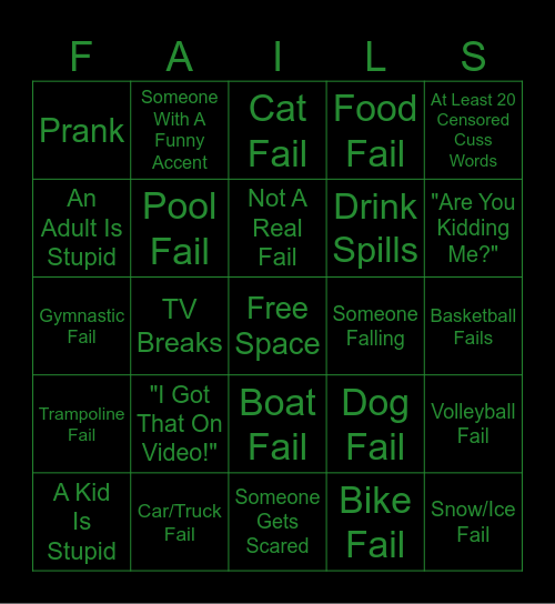 Fail Army Bingo Card