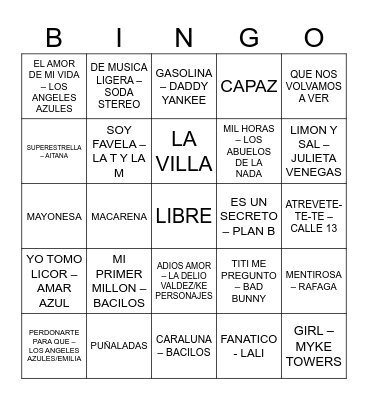 Bingo Musical - Lara 29 Bingo Card