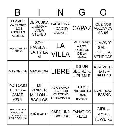 Bingo Musical - Lara 29 Bingo Card