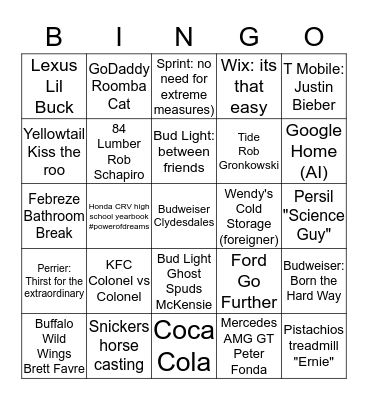 Superbowl LI Bingo Card