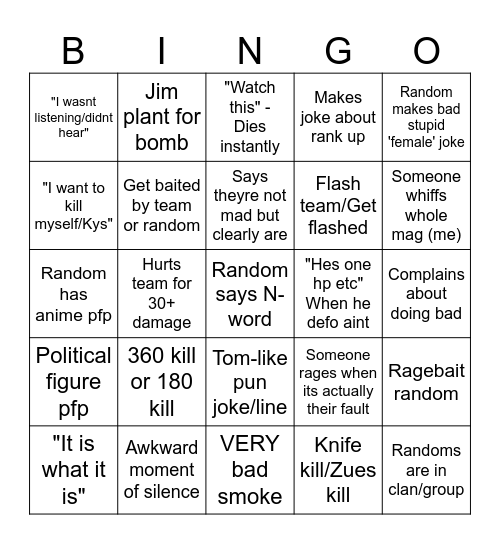 Glassie/CS Bingo Card