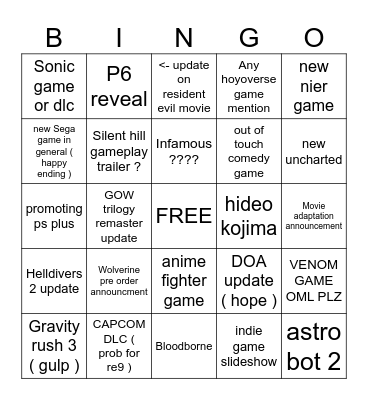 PS state of play 6-2-26 Bingo Card