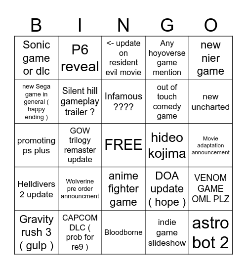 PS state of play 6-2-26 Bingo Card