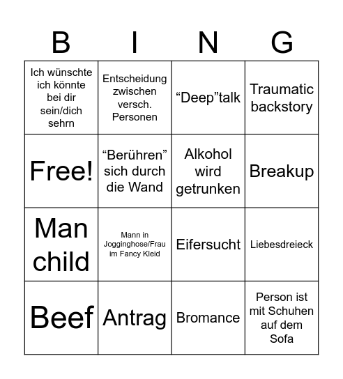Love is Blind Germany Bingo Card